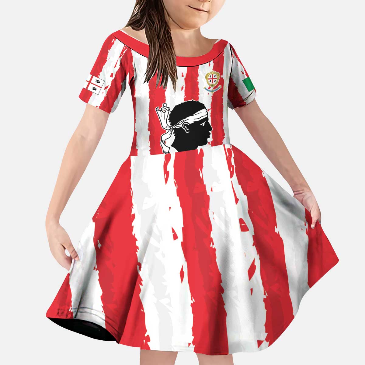 Italy Sardinia Kid Short Sleeve Dress Moor's Head With Coat Of Arms LT19