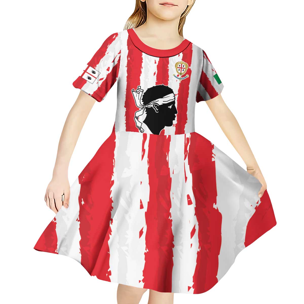 Italy Sardinia Kid Short Sleeve Dress Moor's Head With Coat Of Arms LT19
