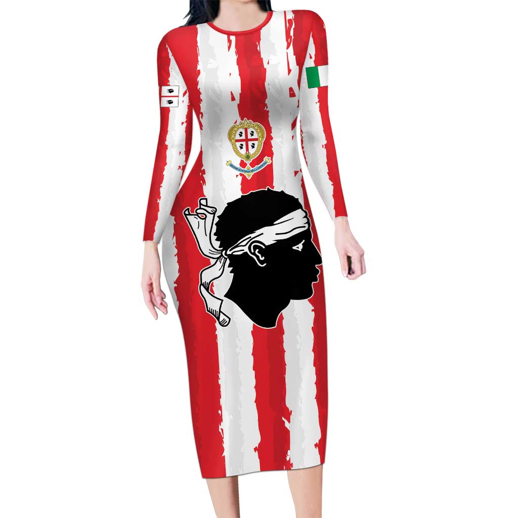 Italy Sardinia Long Sleeve Bodycon Dress Moor's Head With Coat Of Arms LT19