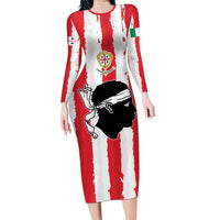 Italy Sardinia Long Sleeve Bodycon Dress Moor's Head With Coat Of Arms LT19
