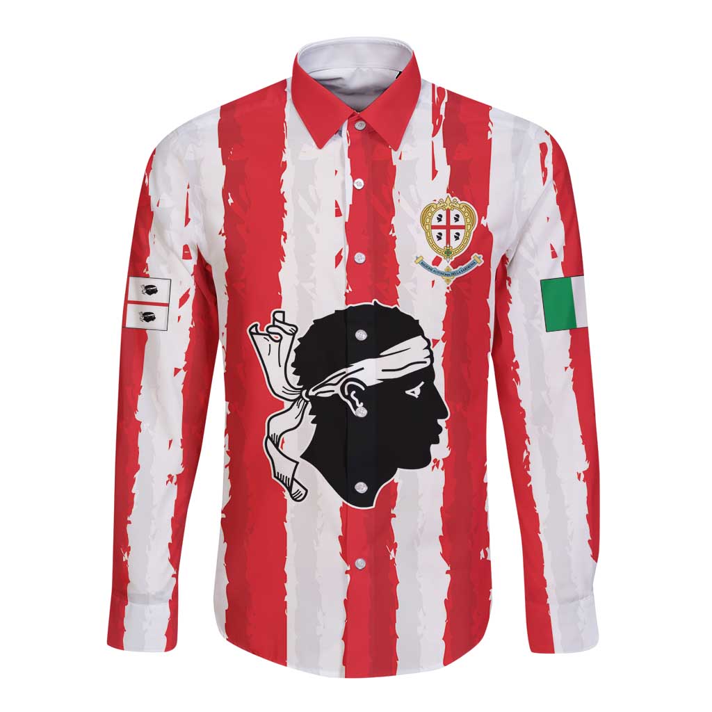 Italy Sardinia Long Sleeve Button Shirt Moor's Head With Coat Of Arms LT19