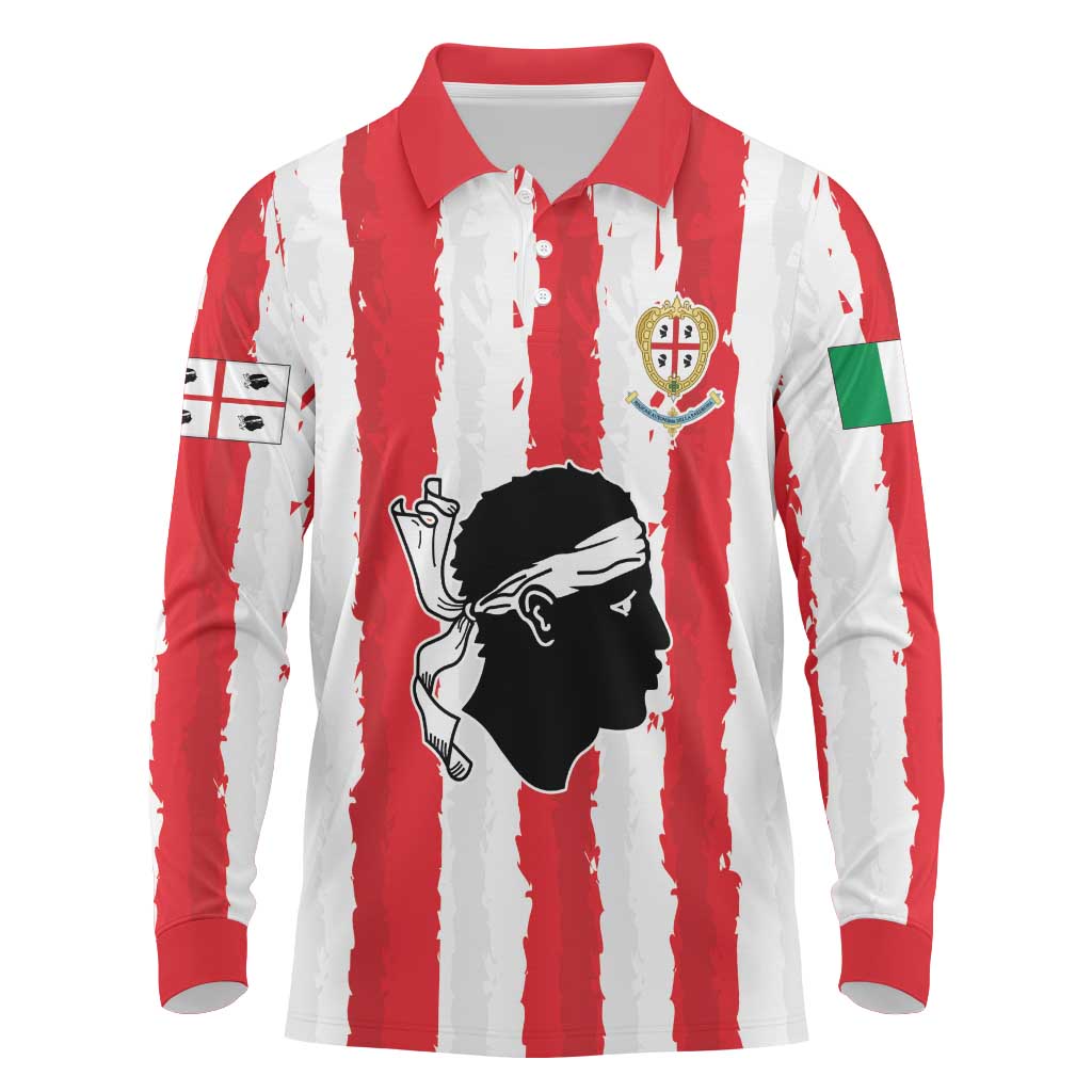Italy Sardinia Long Sleeve Polo Shirt Moor's Head With Coat Of Arms LT19