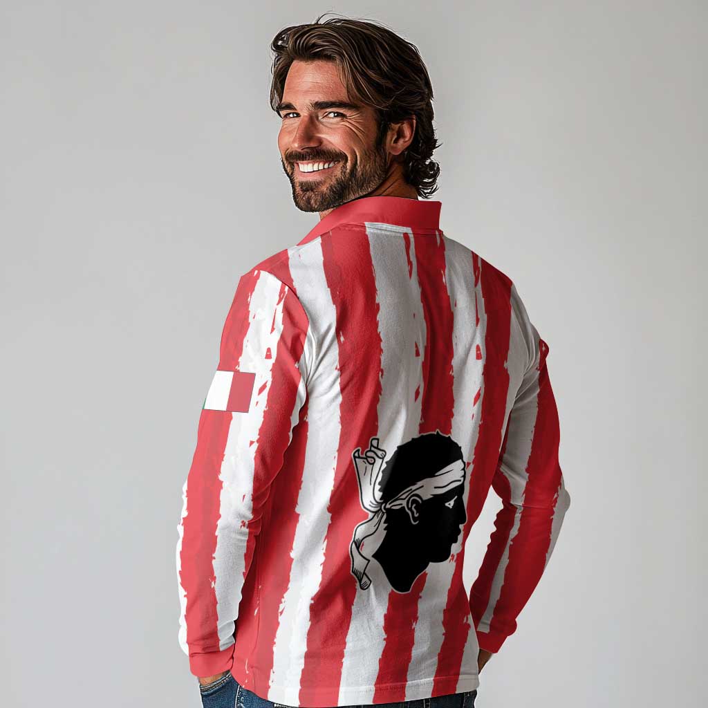 Italy Sardinia Long Sleeve Polo Shirt Moor's Head With Coat Of Arms LT19