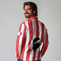 Italy Sardinia Long Sleeve Polo Shirt Moor's Head With Coat Of Arms LT19