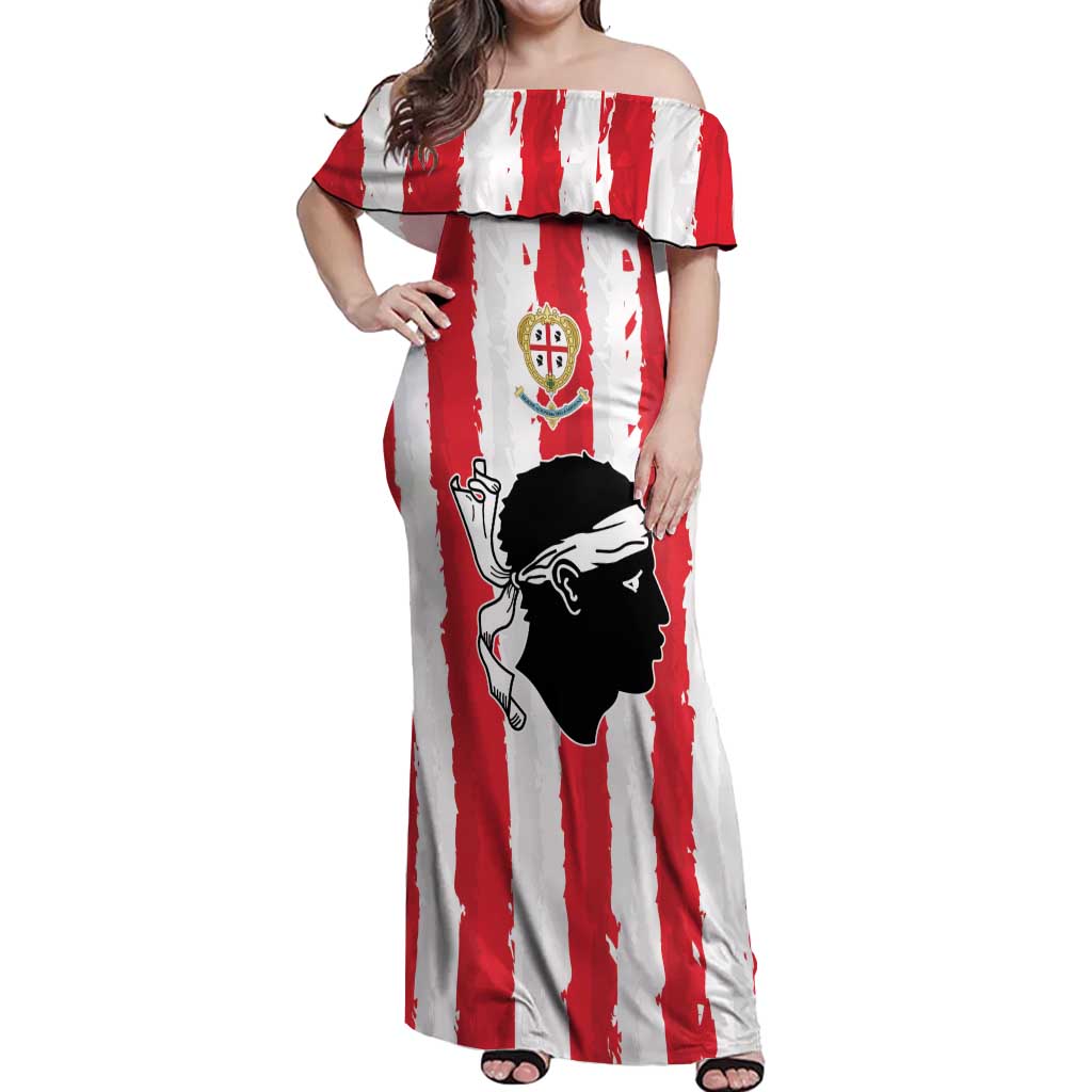 Italy Sardinia Off Shoulder Maxi Dress Moor's Head With Coat Of Arms LT19