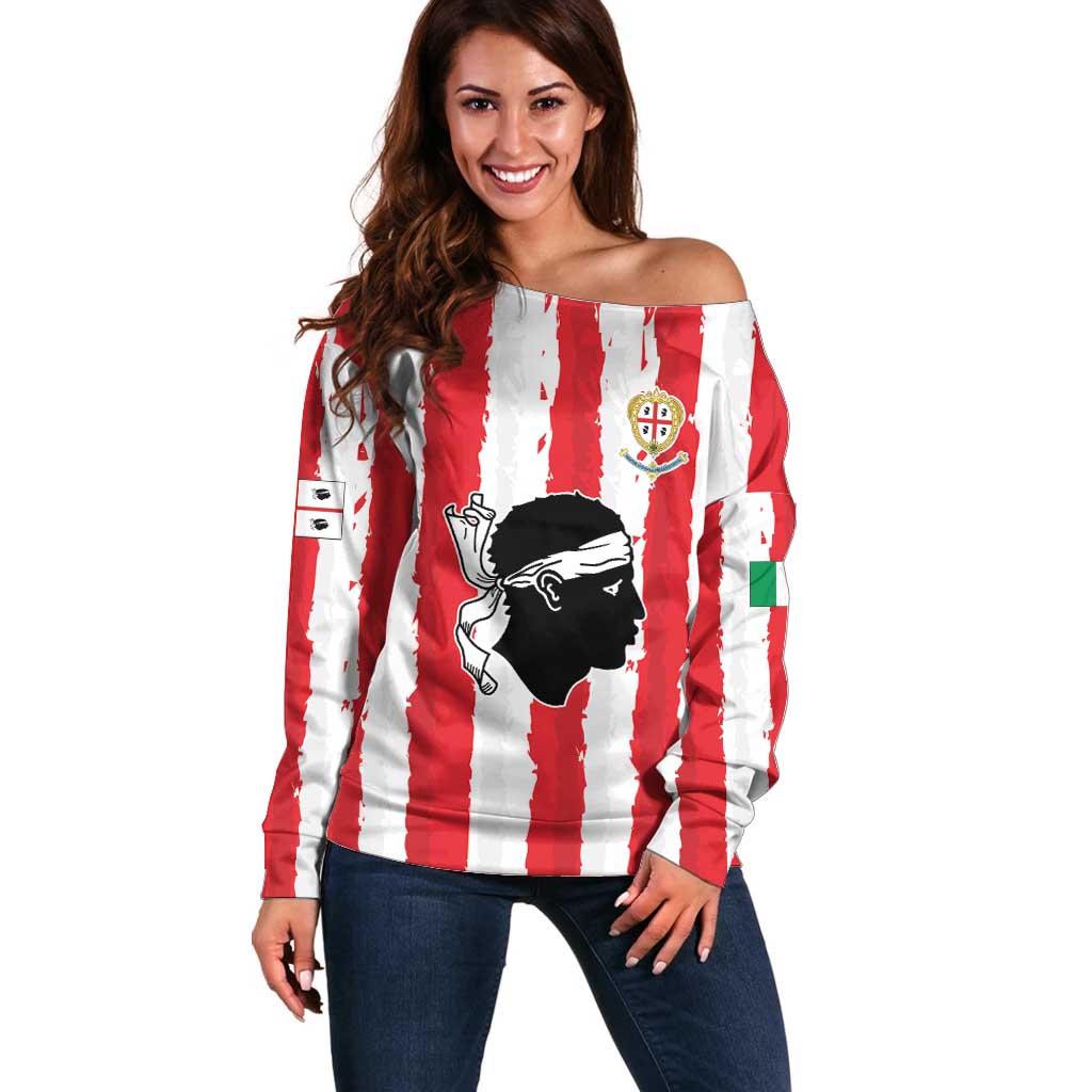 Italy Sardinia Off Shoulder Sweater Moor's Head With Coat Of Arms LT19