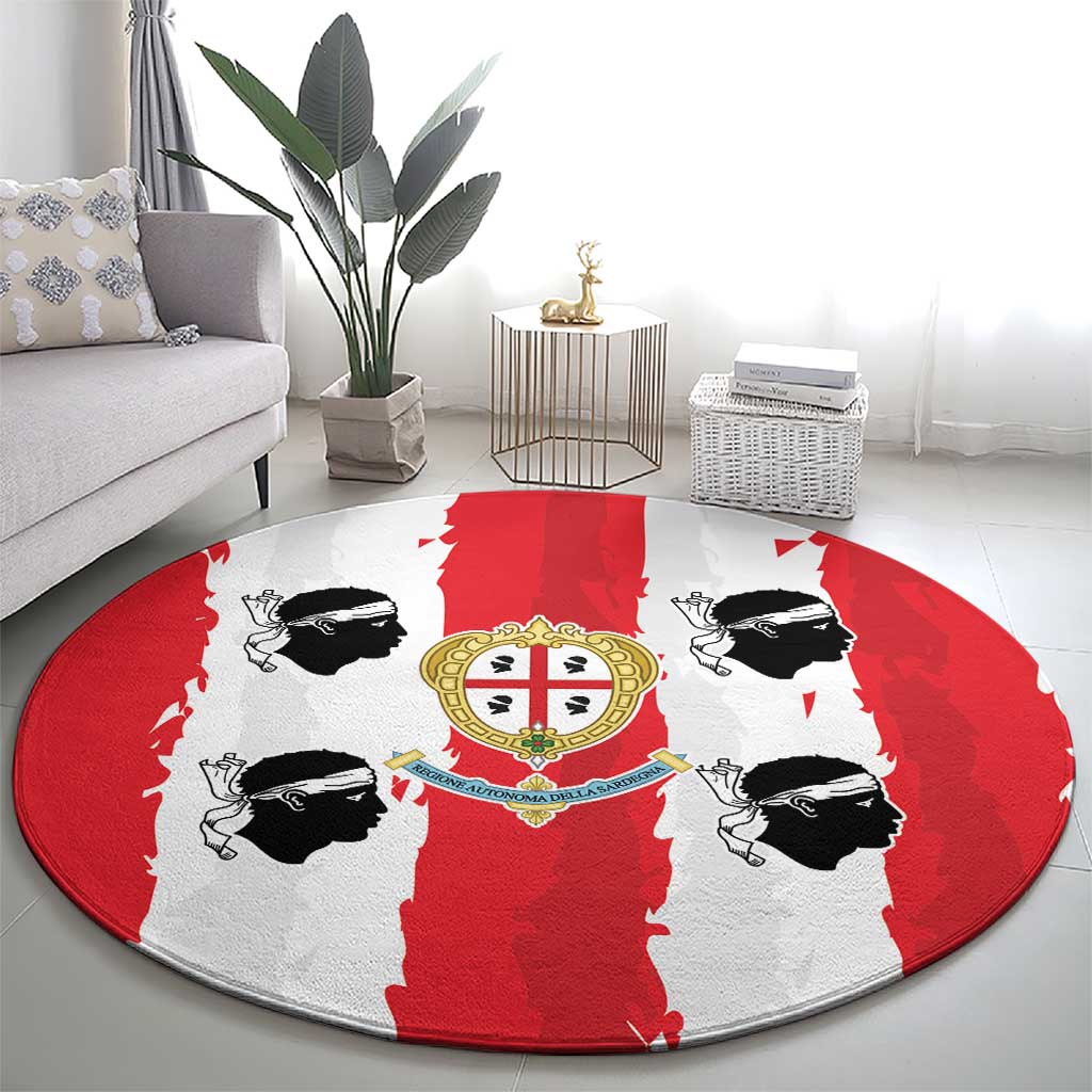 Italy Sardinia Round Carpet Moor's Head With Coat Of Arms - Wonder Print Shop