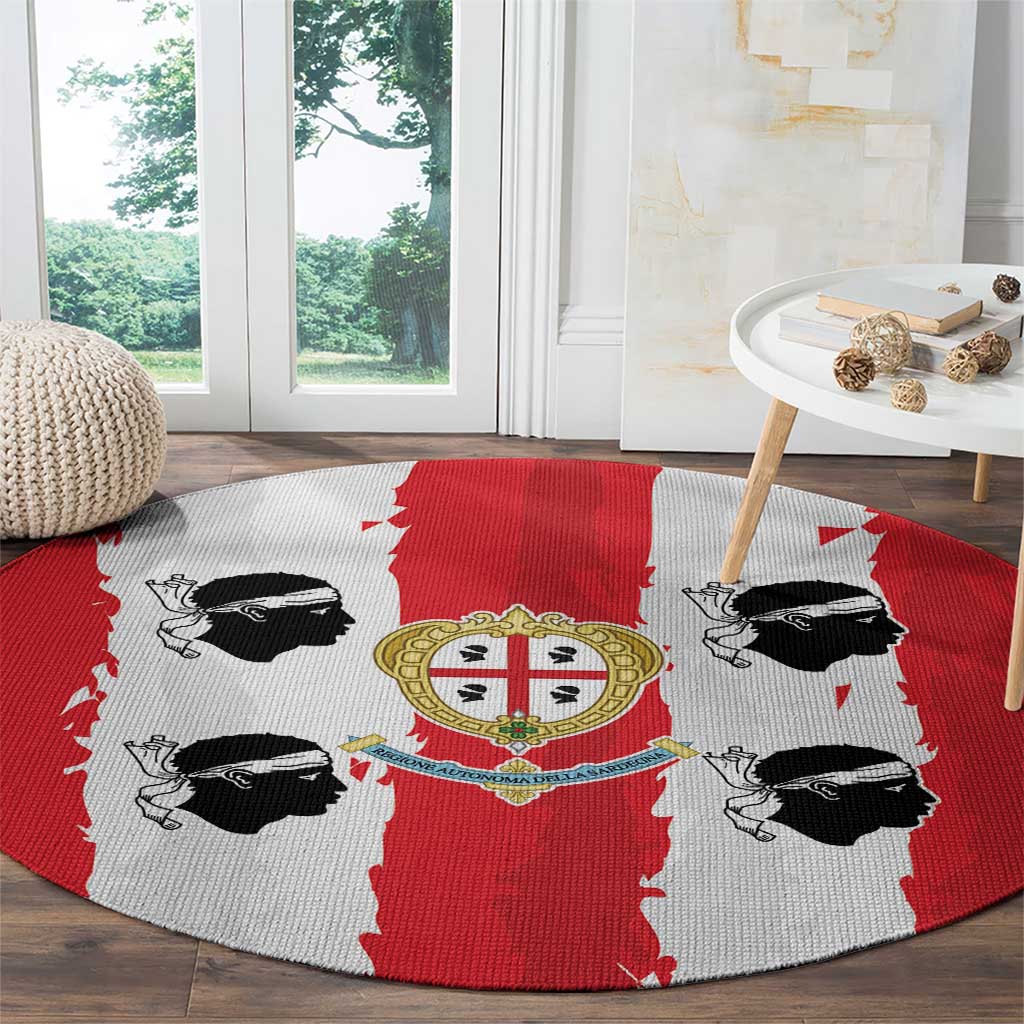 Italy Sardinia Round Carpet Moor's Head With Coat Of Arms - Wonder Print Shop