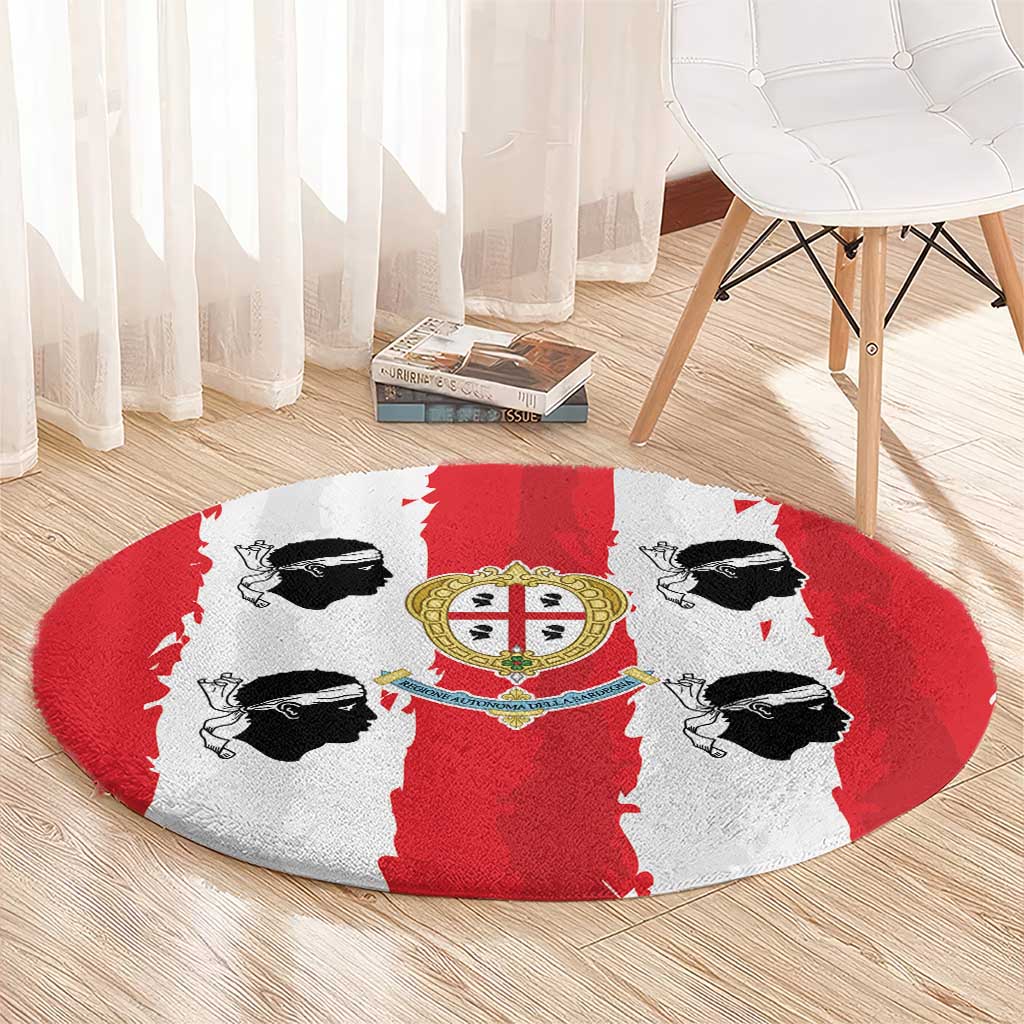 Italy Sardinia Round Carpet Moor's Head With Coat Of Arms - Wonder Print Shop