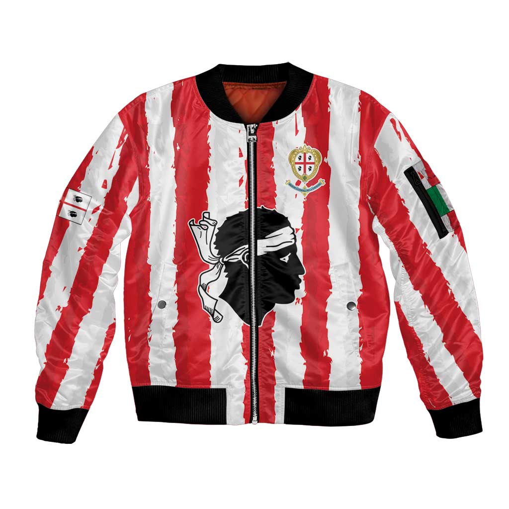 Italy Sardinia Sleeve Zip Bomber Jacket Moor's Head With Coat Of Arms LT19