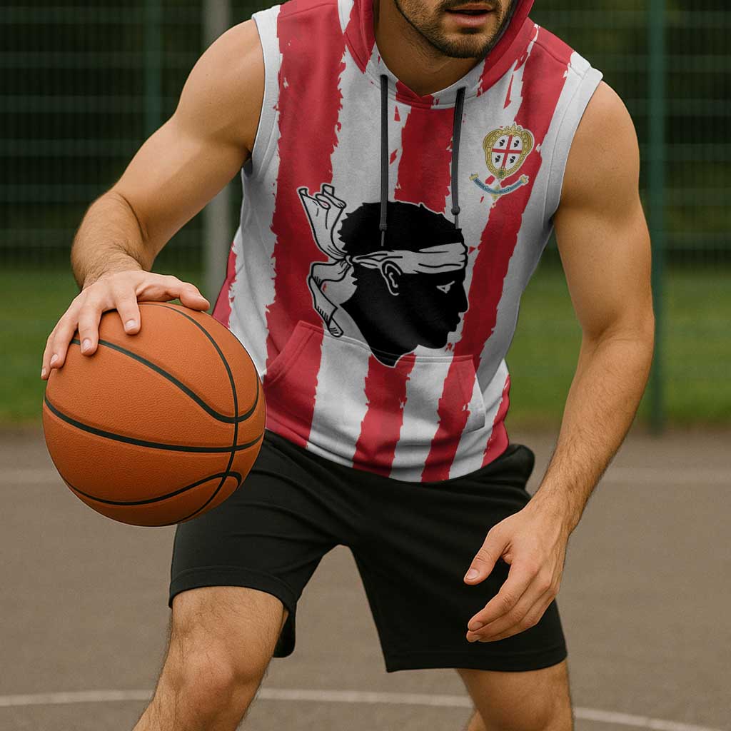 Italy Sardinia Sleeveless Hoodie Moor's Head With Coat Of Arms - Wonder Print Shop