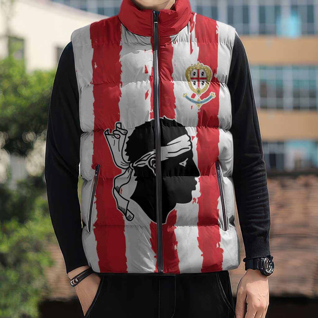 Italy Sardinia Sleeveless Puffer Jacket Moor's Head With Coat Of Arms - Wonder Print Shop