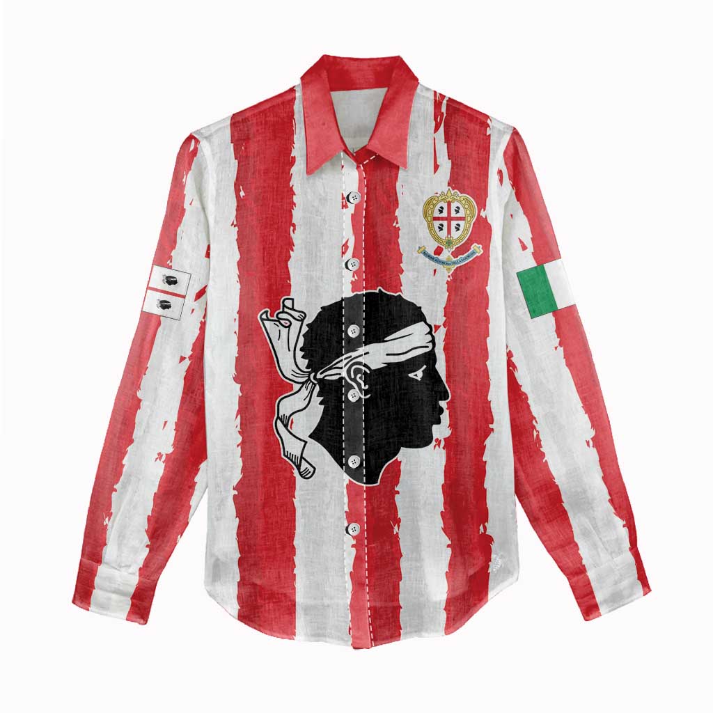 Italy Sardinia Women Casual Shirt Moor's Head With Coat Of Arms LT19