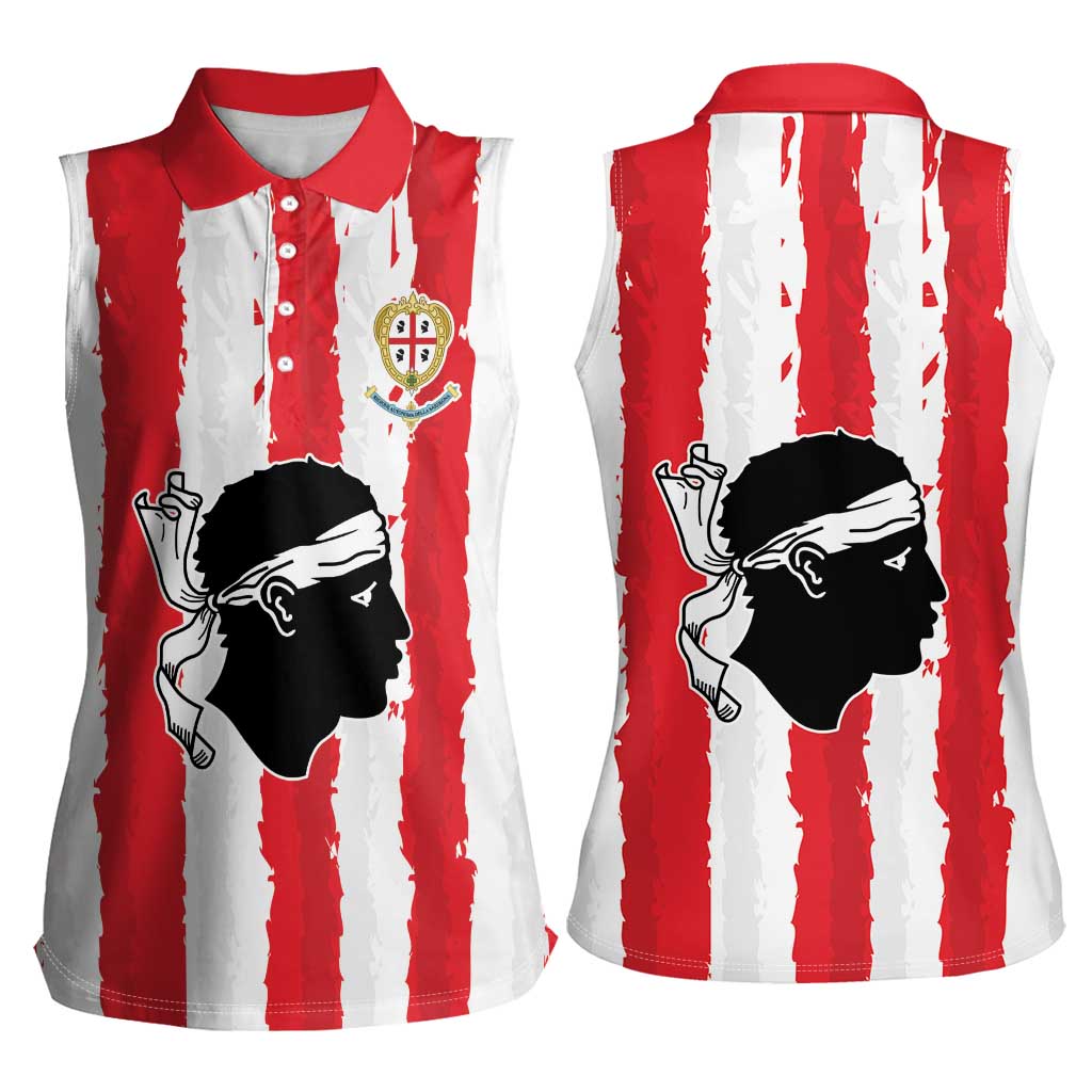 Italy Sardinia Women Sleeveless Polo Shirt Moor's Head With Coat Of Arms LT19