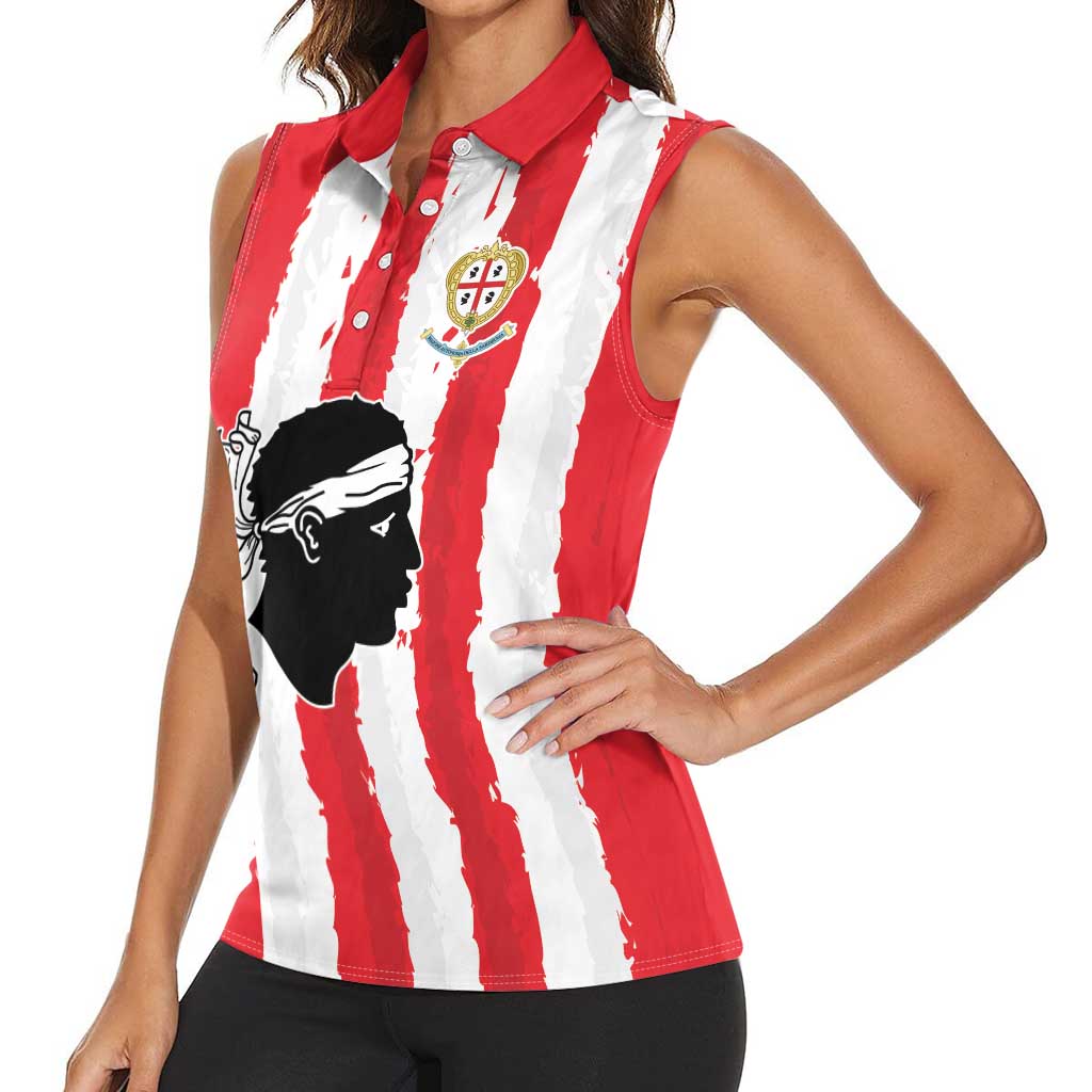 Italy Sardinia Women Sleeveless Polo Shirt Moor's Head With Coat Of Arms LT19