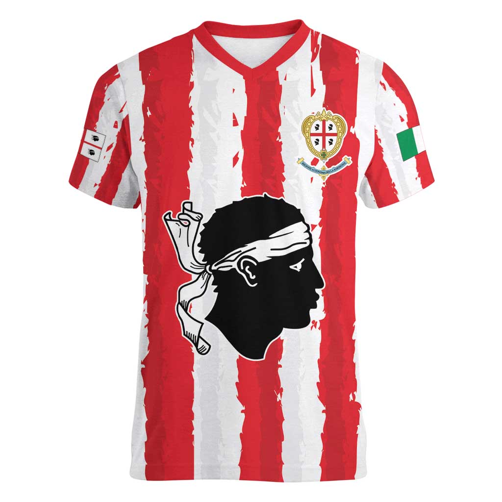 Italy Sardinia Women V-Neck T-Shirt Moor's Head With Coat Of Arms LT19