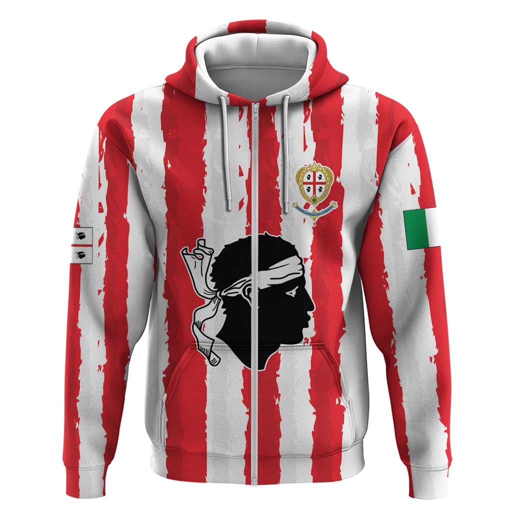 Italy Sardinia Zip Hoodie Moor's Head With Coat Of Arms LT19