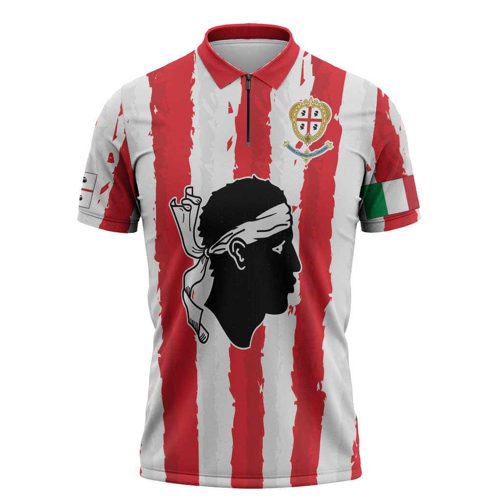 Italy Sardinia Zipper Polo Shirt Moor's Head With Coat Of Arms - Wonder Print Shop