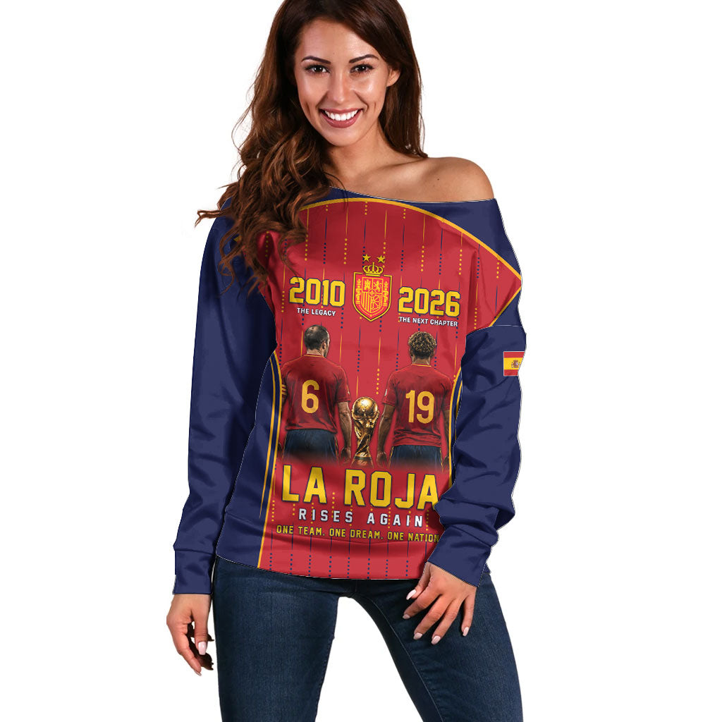 Custom Spain La Roja Football Off Shoulder Sweater 2010 Legacy 2026 Next Chapter