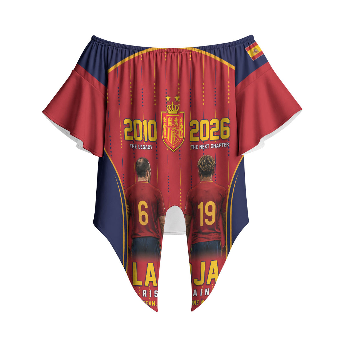 Custom Spain La Roja Football Off Shoulder Wrap Waist Top 2010 Legacy 2026 Next Chapter