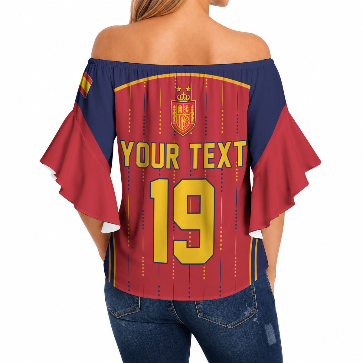 Custom Spain La Roja Football Off Shoulder Wrap Waist Top 2010 Legacy 2026 Next Chapter