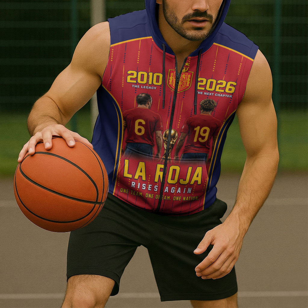 Custom Spain La Roja Football Sleeveless Zip Hoodie 2010 Legacy 2026 Next Chapter