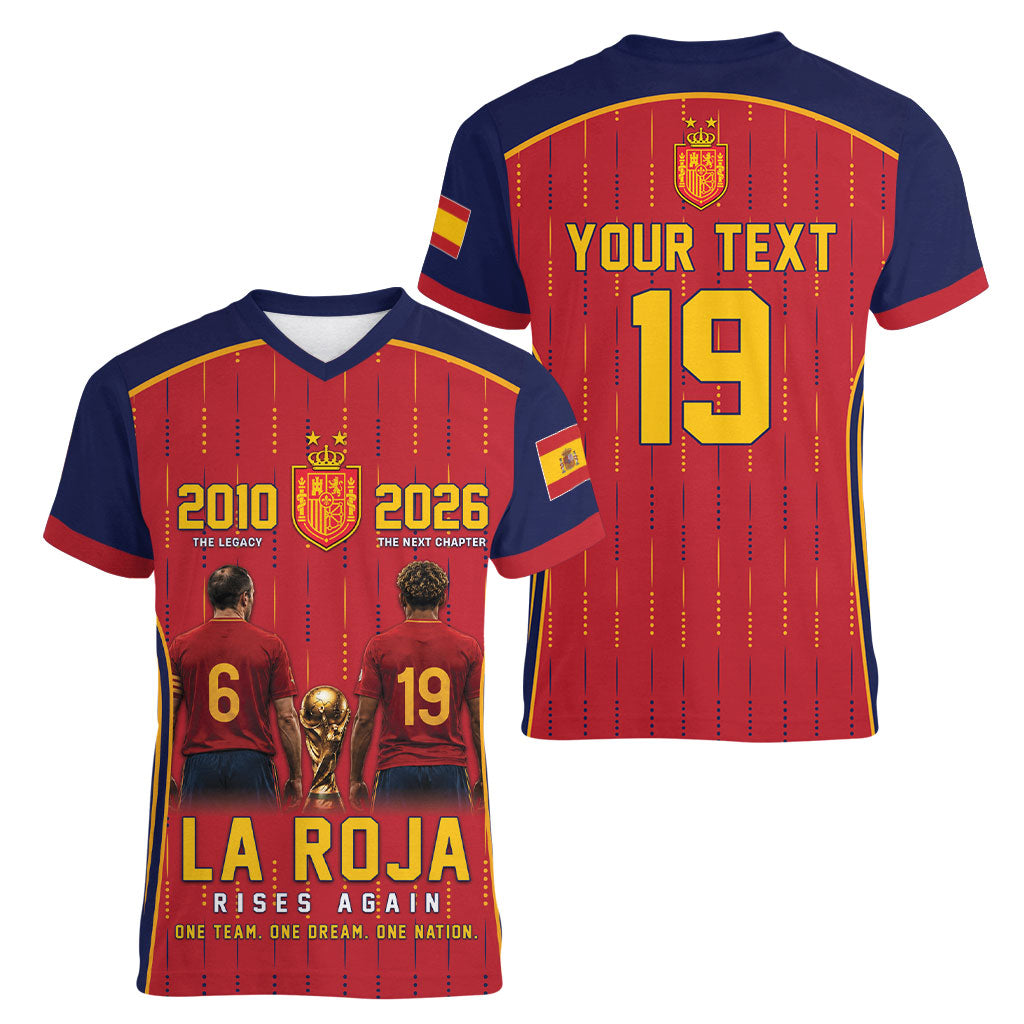 Custom Spain La Roja Football Women V-Neck T-Shirt 2010 Legacy 2026 Next Chapter