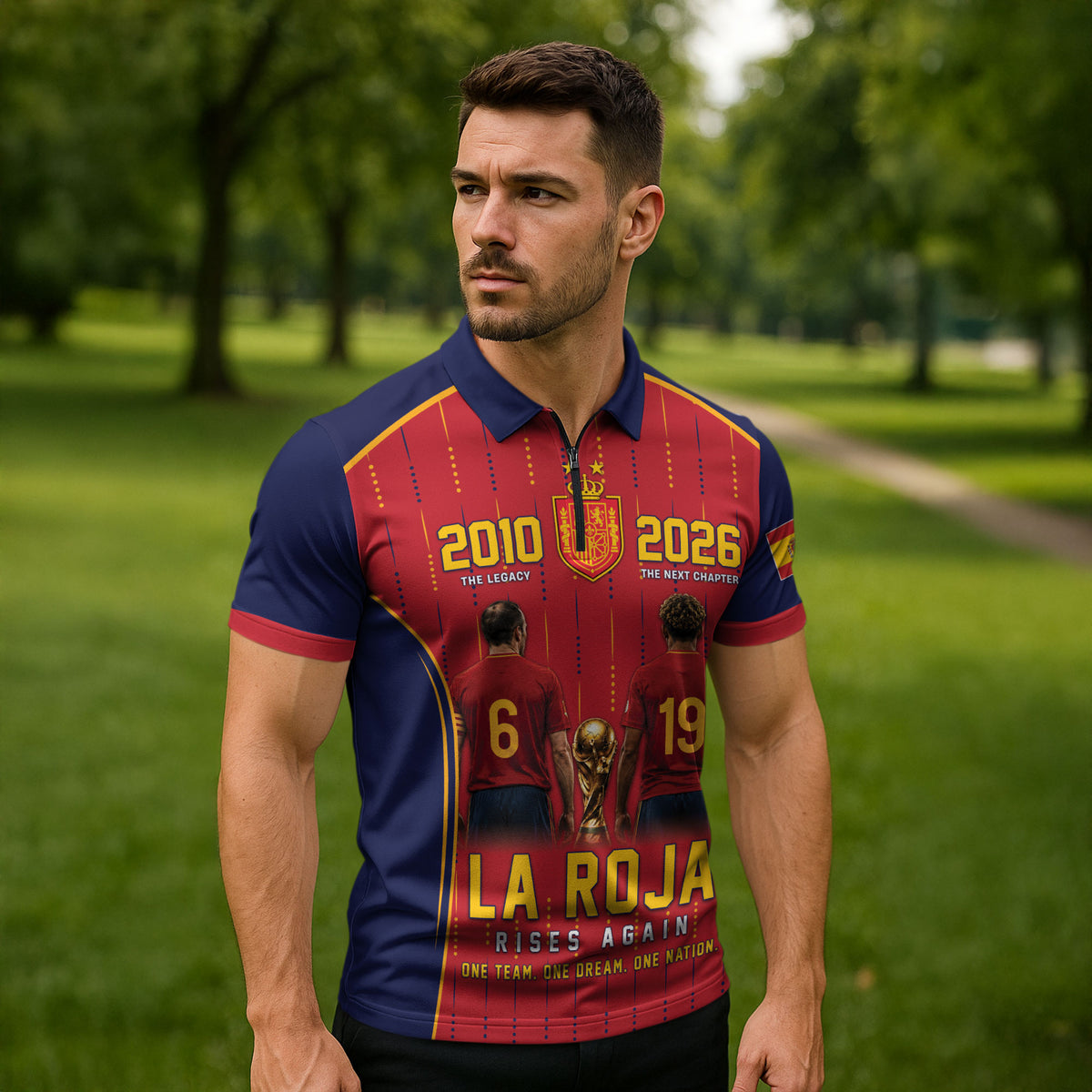 Custom Spain La Roja Football Zipper Polo Shirt 2010 Legacy 2026 Next Chapter