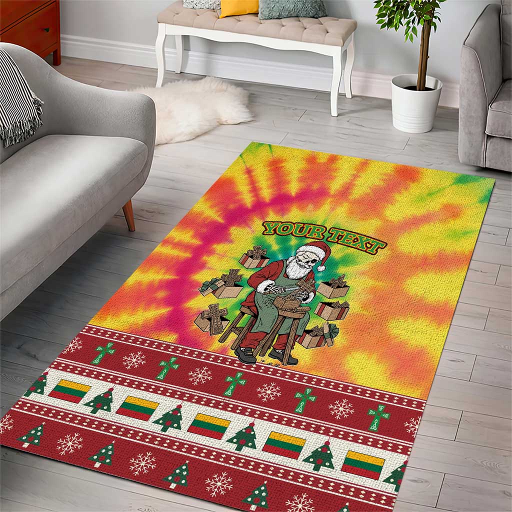Personalized Lithuania Christmas Area Rug Skeleton Cross Tie-Dye Vintage - Wonder Print Shop