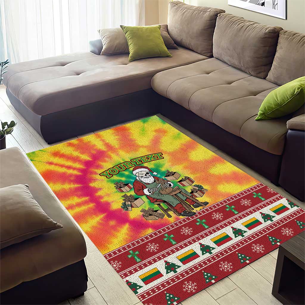Personalized Lithuania Christmas Area Rug Skeleton Cross Tie-Dye Vintage - Wonder Print Shop