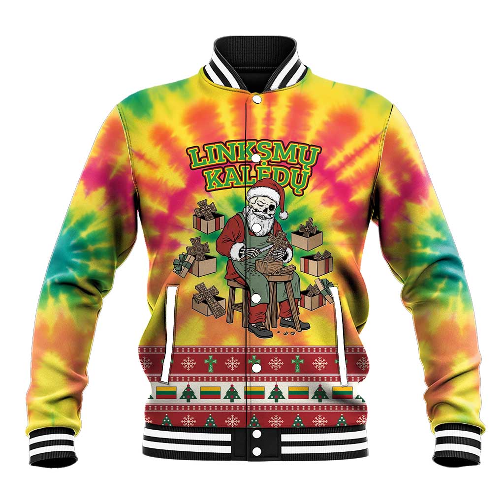 Personalized Lithuania Christmas Baseball Jacket Skeleton Cross Tie-Dye Vintage - Wonder Print Shop