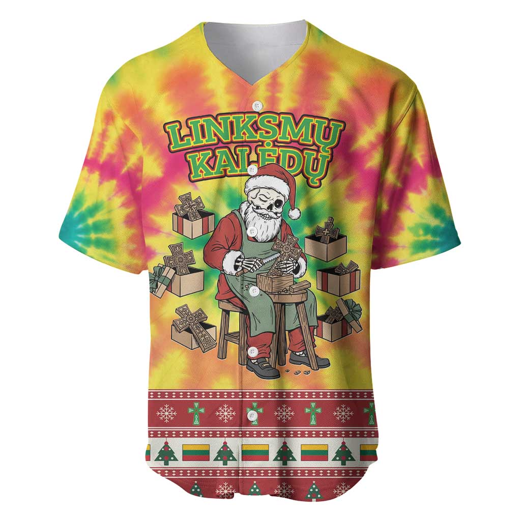 Personalized Lithuania Christmas Baseball Jersey Skeleton Cross Tie-Dye Vintage - Wonder Print Shop
