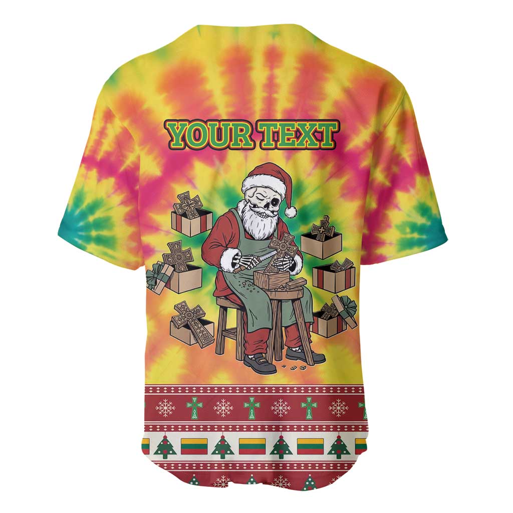 Personalized Lithuania Christmas Baseball Jersey Skeleton Cross Tie-Dye Vintage - Wonder Print Shop