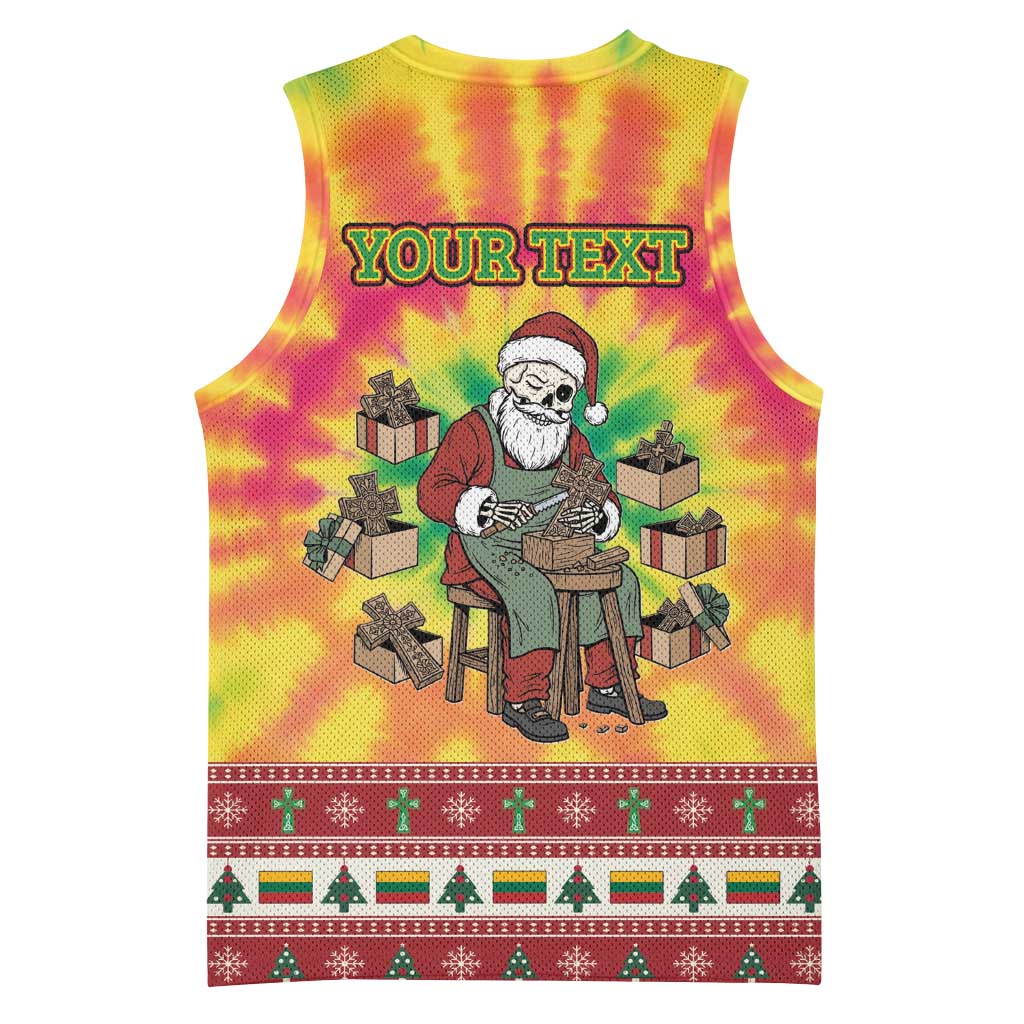 Personalized Lithuania Christmas Basketball Jersey Skeleton Cross Tie-Dye Vintage - Wonder Print Shop