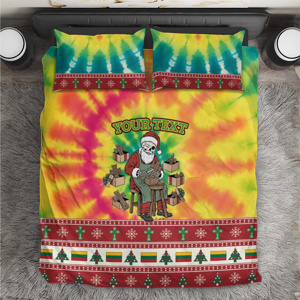 Personalized Lithuania Christmas Bedding Set Skeleton Cross Tie-Dye Vintage - Wonder Print Shop