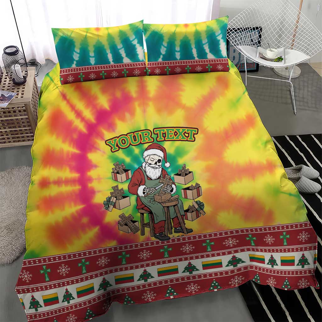 Personalized Lithuania Christmas Bedding Set Skeleton Cross Tie-Dye Vintage - Wonder Print Shop