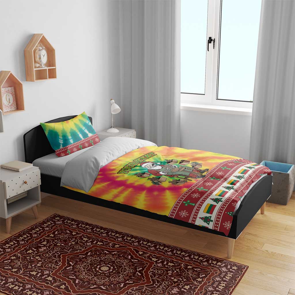 Personalized Lithuania Christmas Bedding Set Skeleton Cross Tie-Dye Vintage - Wonder Print Shop