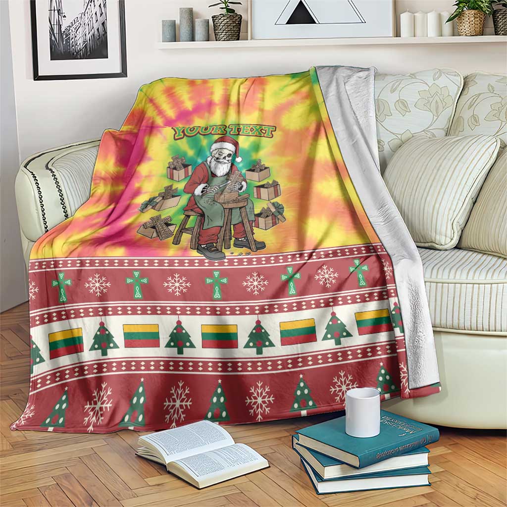 Personalized Lithuania Christmas Blanket Skeleton Cross Tie-Dye Vintage - Wonder Print Shop