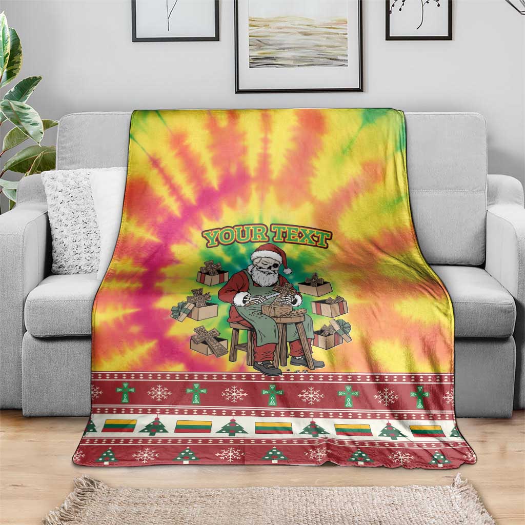 Personalized Lithuania Christmas Blanket Skeleton Cross Tie-Dye Vintage - Wonder Print Shop