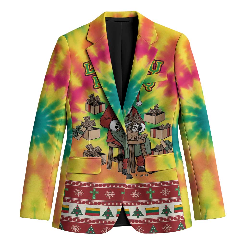 Personalized Lithuania Christmas Blazer Skeleton Cross Tie-Dye Vintage - Wonder Print Shop