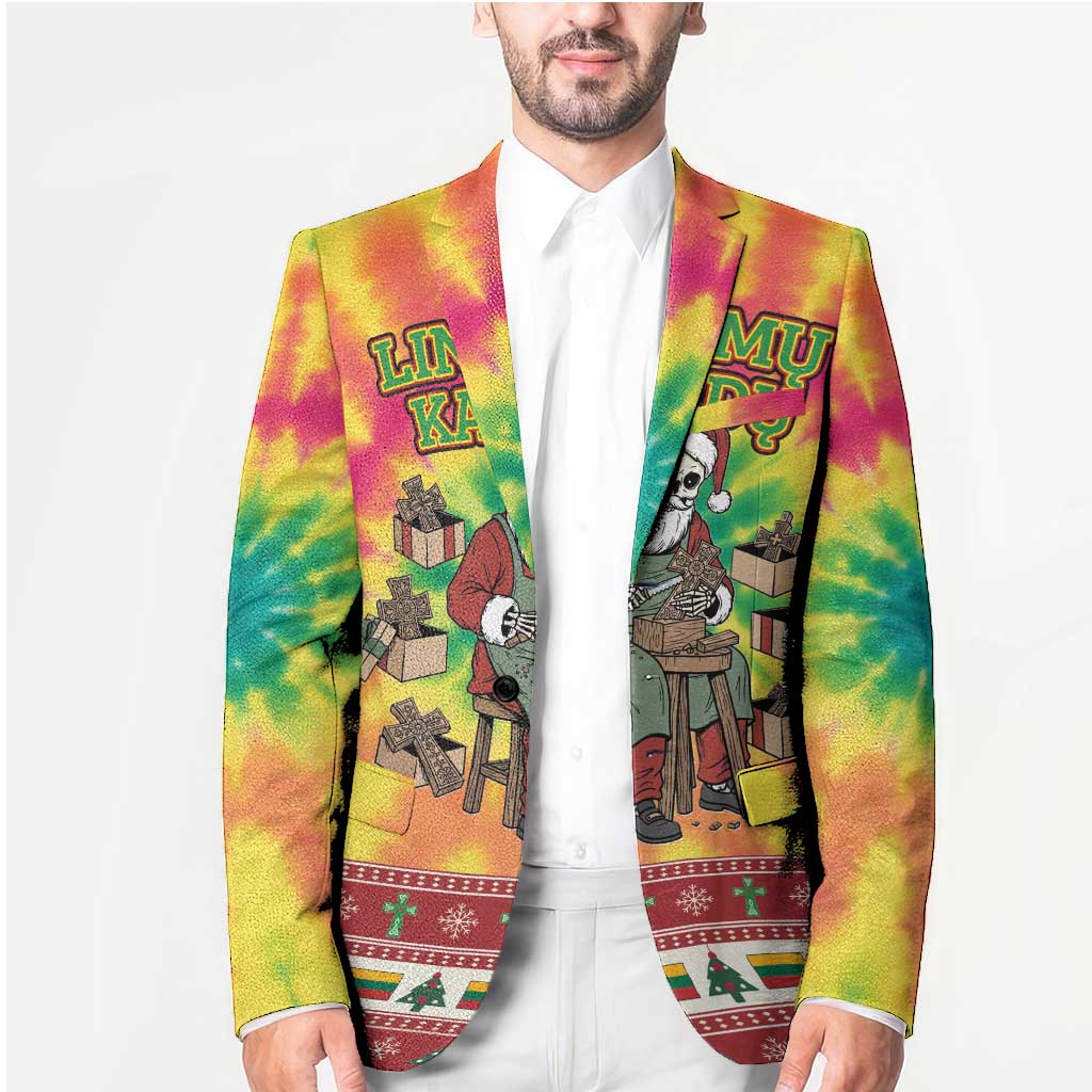 Personalized Lithuania Christmas Blazer Skeleton Cross Tie-Dye Vintage - Wonder Print Shop