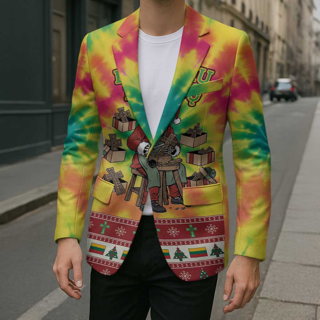 Personalized Lithuania Christmas Blazer Skeleton Cross Tie-Dye Vintage - Wonder Print Shop