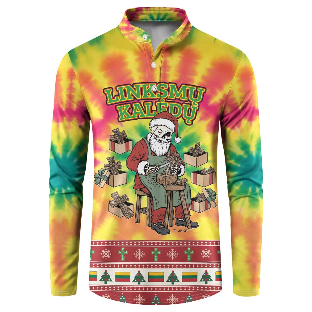 Personalized Lithuania Christmas Button Sweatshirt Skeleton Cross Tie-Dye Vintage - Wonder Print Shop