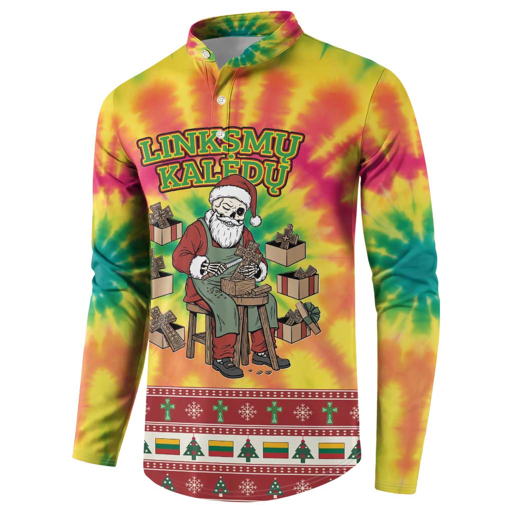 Personalized Lithuania Christmas Button Sweatshirt Skeleton Cross Tie-Dye Vintage - Wonder Print Shop