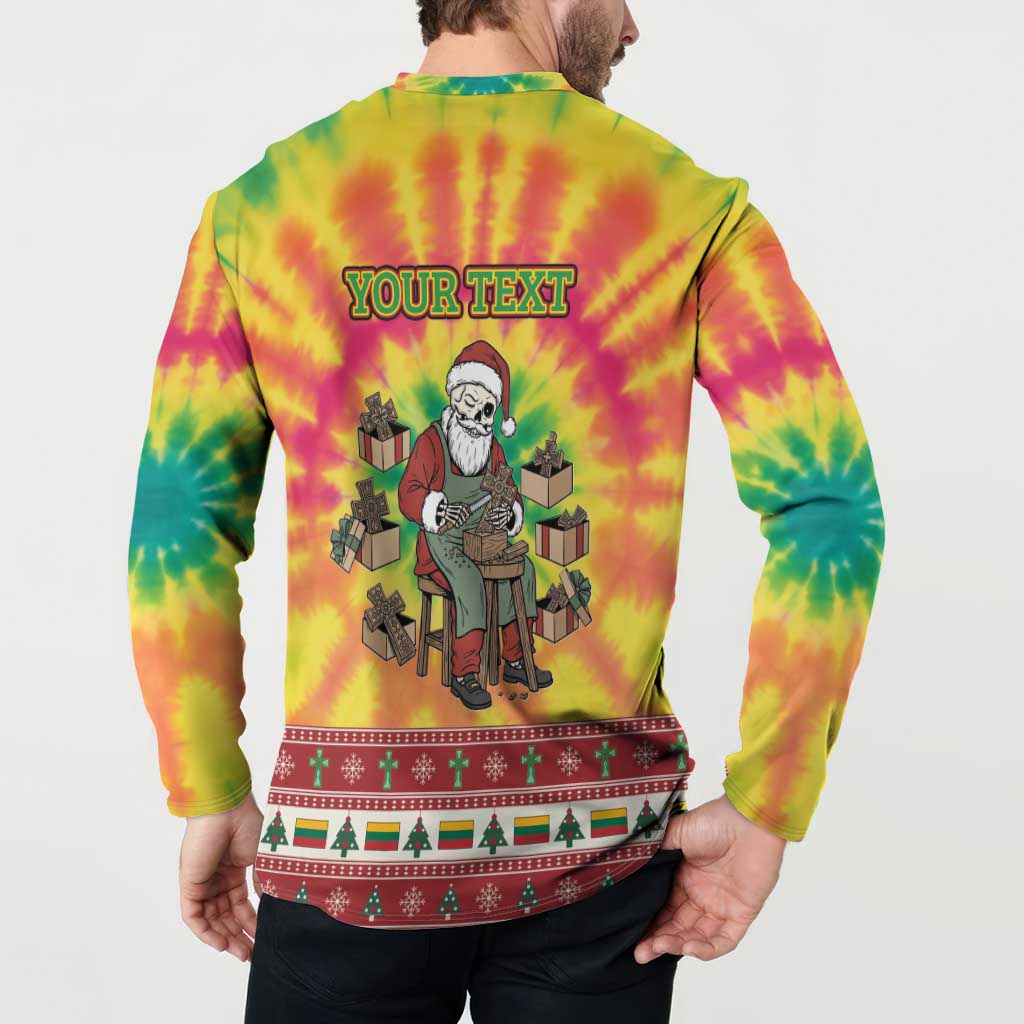 Personalized Lithuania Christmas Button Sweatshirt Skeleton Cross Tie-Dye Vintage - Wonder Print Shop