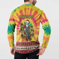 Personalized Lithuania Christmas Button Sweatshirt Skeleton Cross Tie-Dye Vintage - Wonder Print Shop