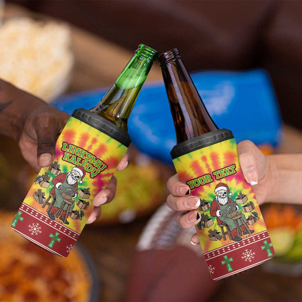 Personalized Lithuania Christmas 4 in 1 Can Cooler Tumbler Skeleton Cross Tie-Dye Vintage - Wonder Print Shop