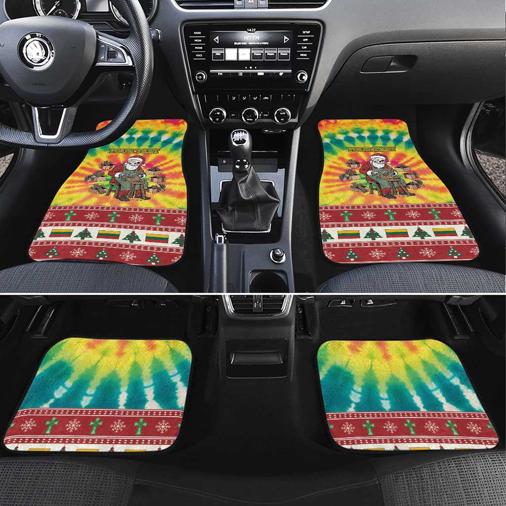 Personalized Lithuania Christmas Car Mats Skeleton Cross Tie-Dye Vintage - Wonder Print Shop