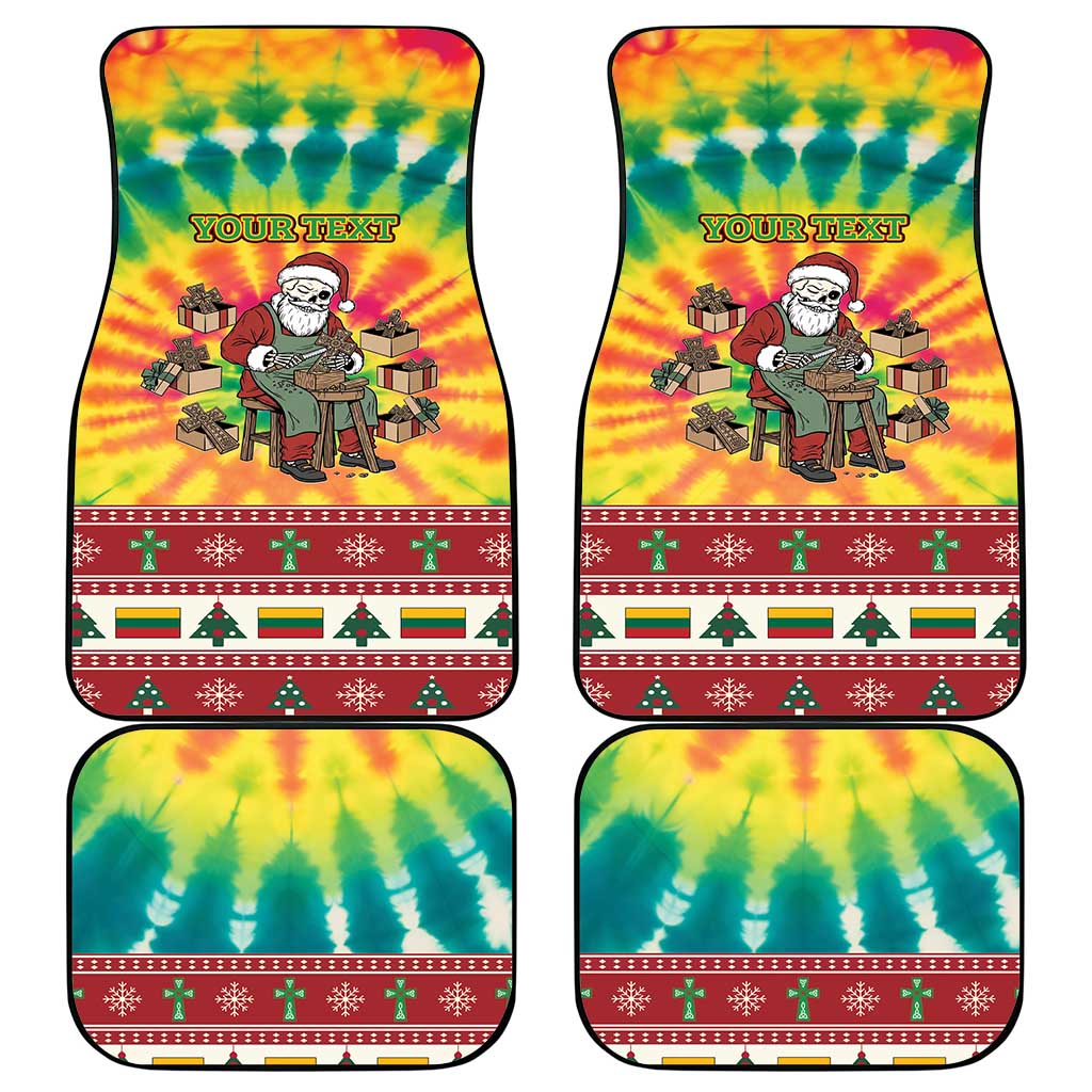 Personalized Lithuania Christmas Car Mats Skeleton Cross Tie-Dye Vintage - Wonder Print Shop