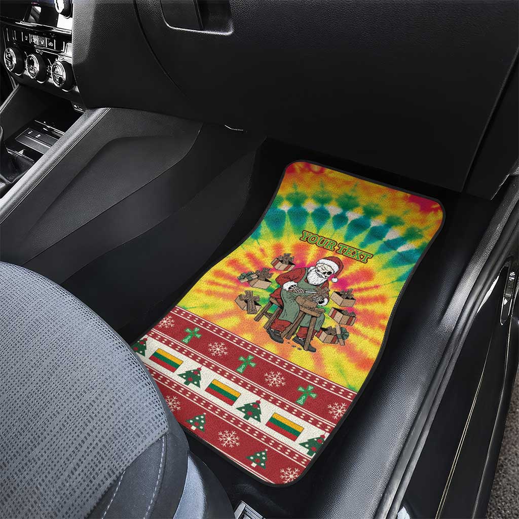 Personalized Lithuania Christmas Car Mats Skeleton Cross Tie-Dye Vintage - Wonder Print Shop
